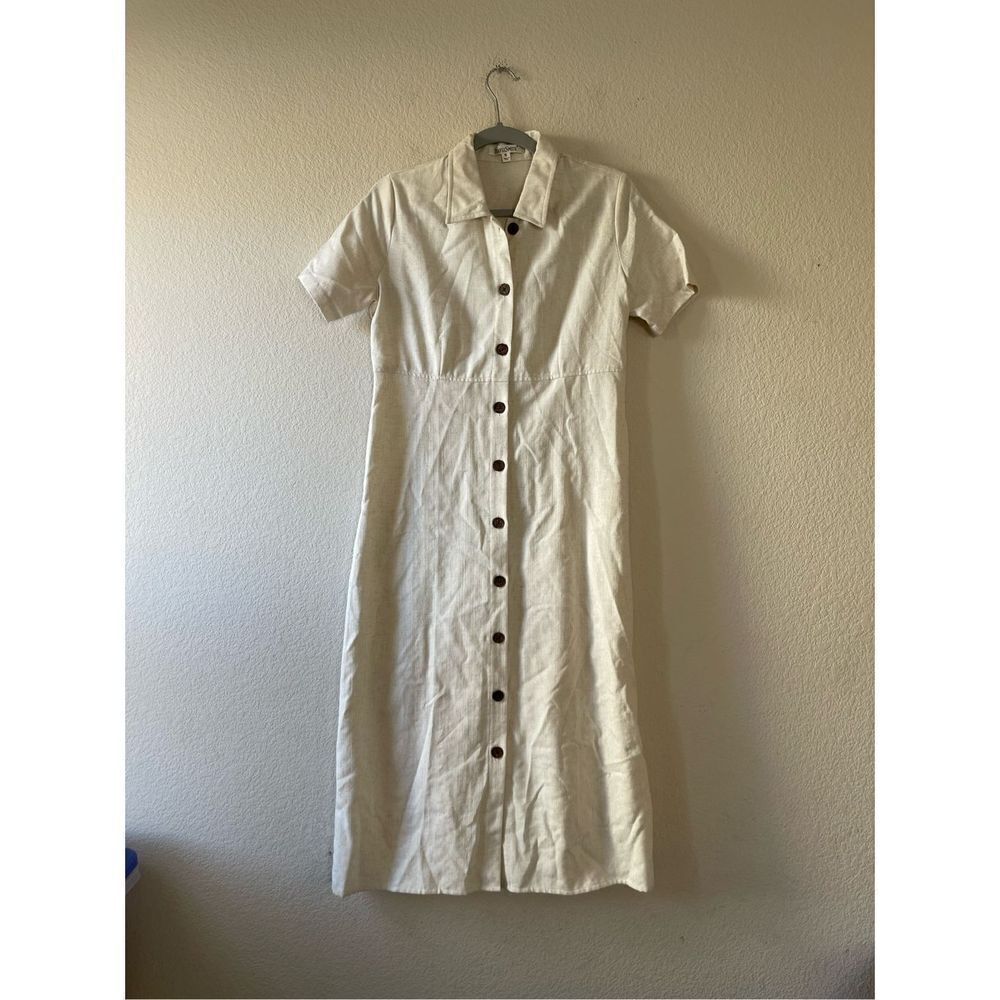Vintage linen cottagecore shirt dress midi size 10